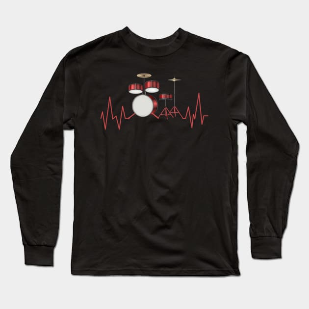 Drums Heartbeat - Drum Lovers Long Sleeve T-Shirt by FogHaland86